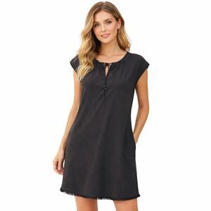 Splendid Dress Womens XS Gray Short Sleeve V Neck Shift Pockets Fringe Casual